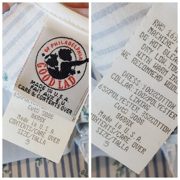 Vintage 90s Girls White Blue Floral Striped Bib Collar Party Dress w Hat Sz 5 - Picture 14 of 14